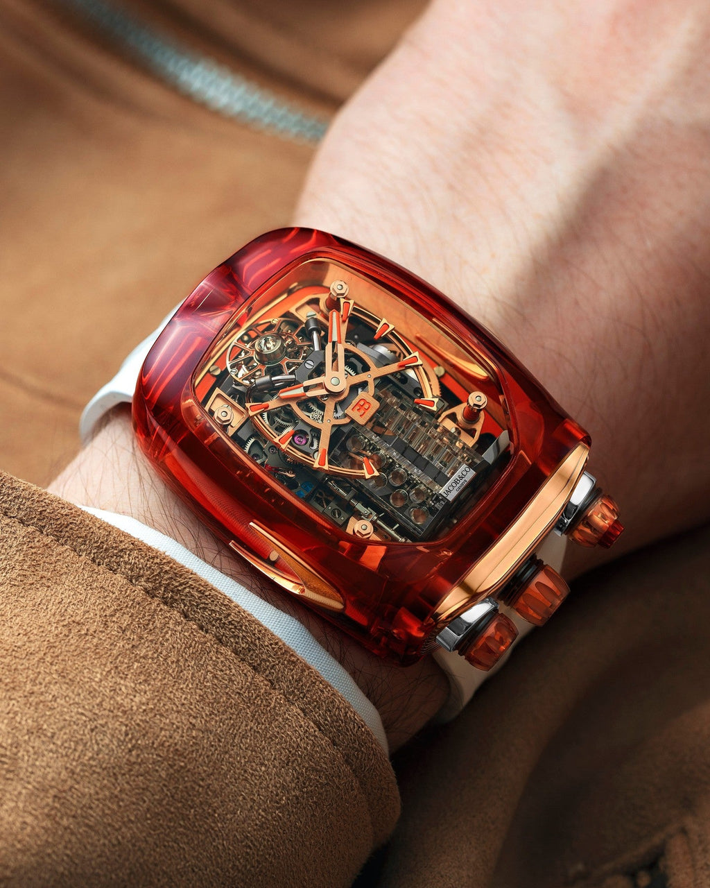 Limited Edition Jacob & Co. Bugatti Chiron Tourbillon Orange Sapphire Crystal watch (I01)