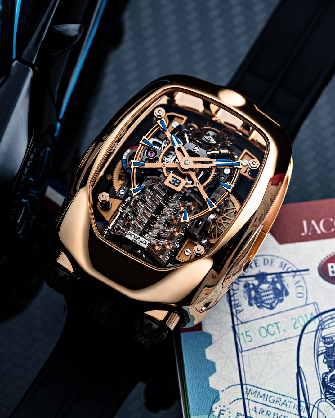 Limited Edition Jacob & Co. Bugatti Chiron Tourbillon timepiece in a rose gold case Watch (I01)