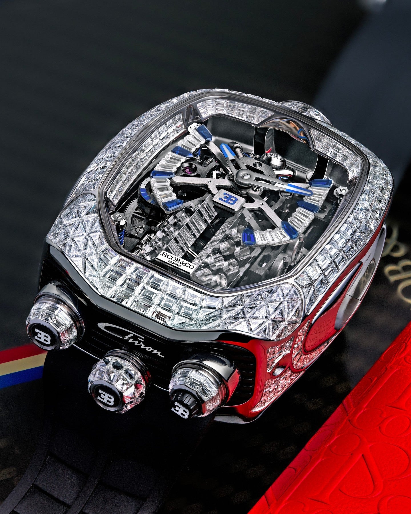 Limited Edition Jacob & Co. Bugatti Chiron Tourbillon Baguette watch (I01)