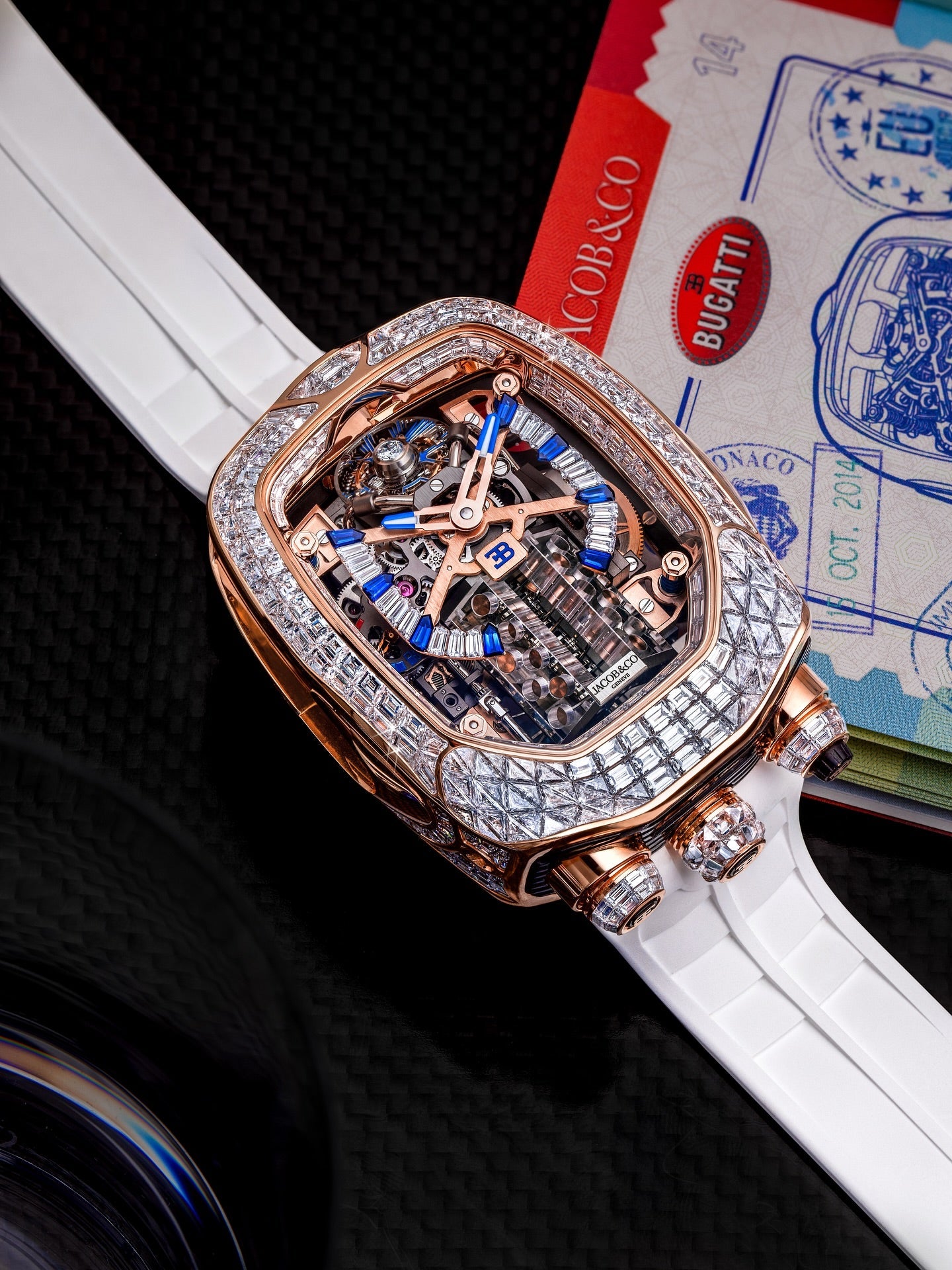 Limited Edition Jacob & Co. Bugatti Chiron Tourbillon Baguette watch (I01)