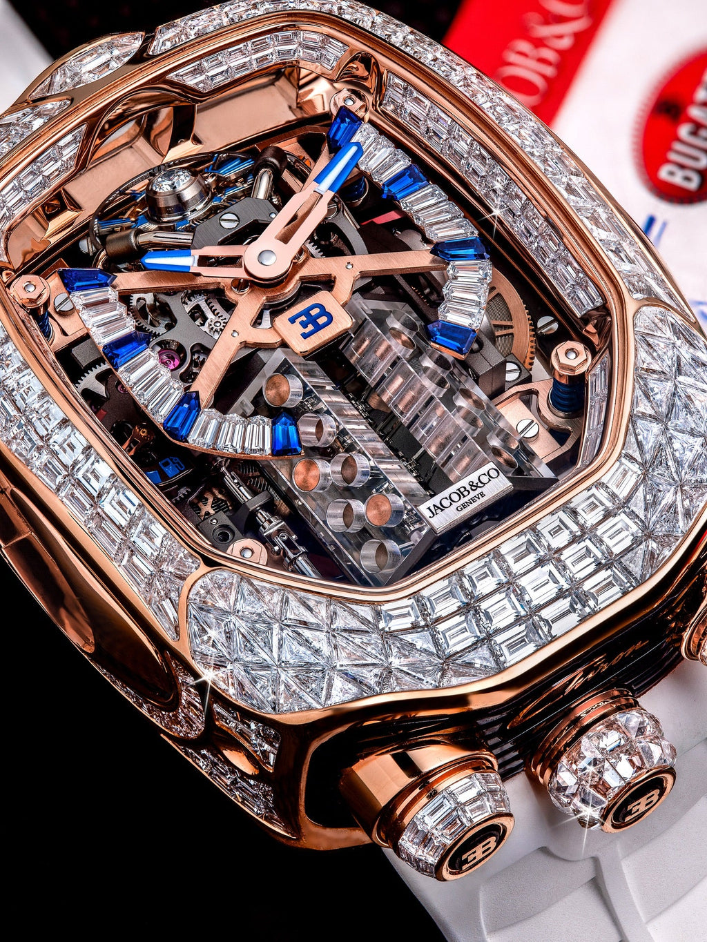 Limited Edition Jacob & Co. Bugatti Chiron Tourbillon Baguette watch (I01)