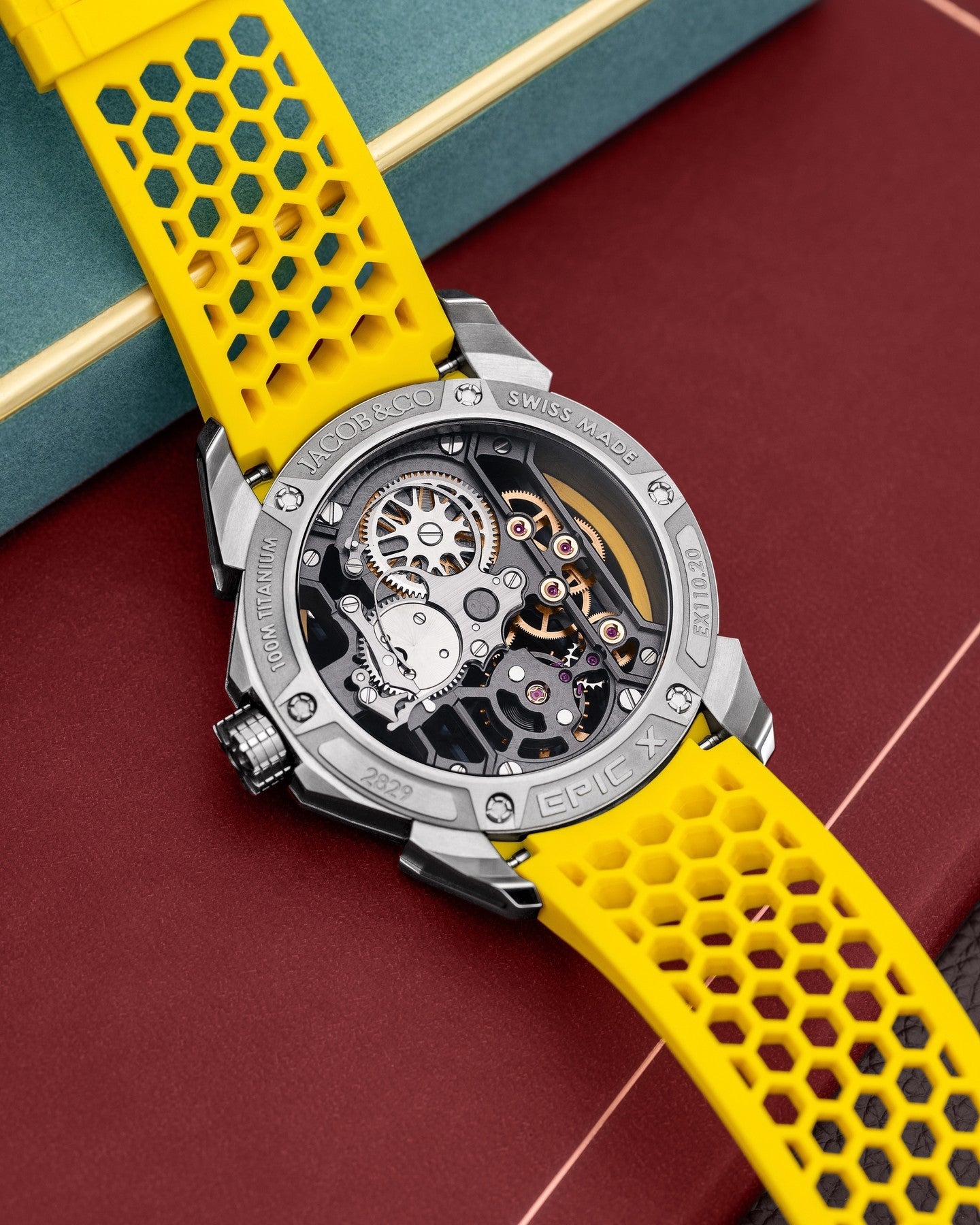 Limited Edition Jacob & Co. Epic X Skeleton watch with an orange rubber strap. (I01)