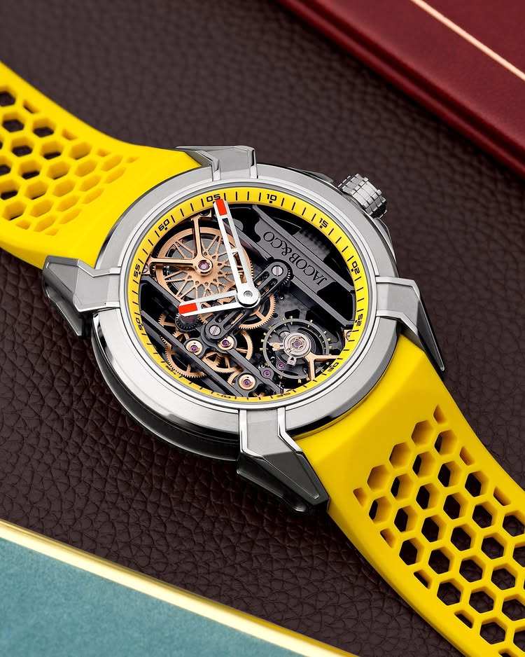 Limited Edition Jacob & Co. Epic X Skeleton watch with an orange rubber strap. (I01)