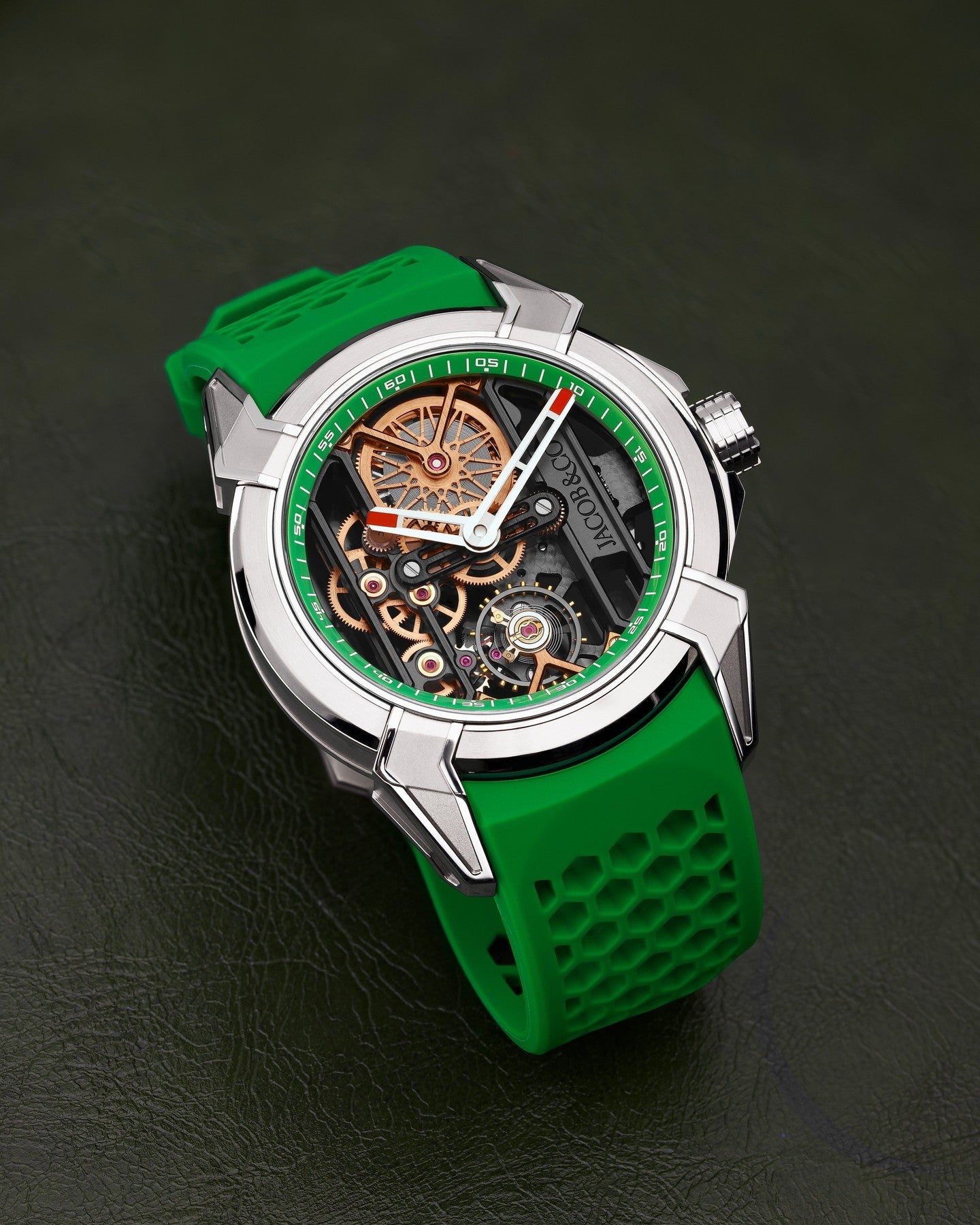 Limited Edition Jacob & Co. Epic X Skeleton watch with an orange rubber strap. (I01)