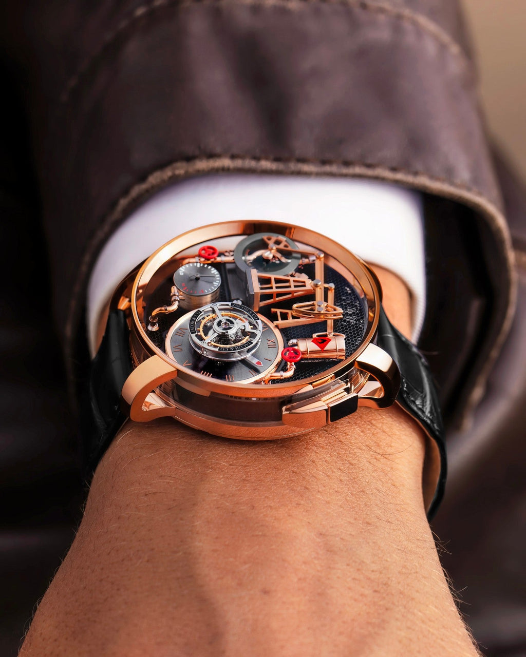 Limited Edition Jacob & Co. Oil Pump Tourbillon Automaton wristwatch in rose gold Watch (I01)