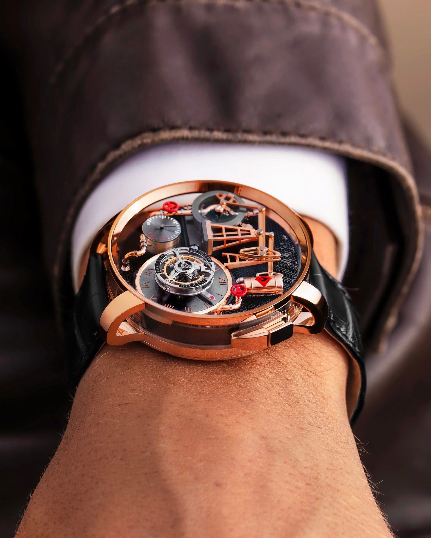 Limited Edition Jacob & Co. Oil Pump Tourbillon Automaton wristwatch in rose gold Watch (I01)