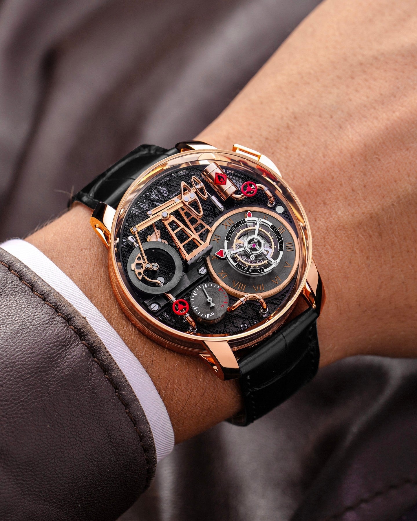 Limited Edition Jacob & Co. Oil Pump Tourbillon Automaton wristwatch in rose gold Watch (I01)